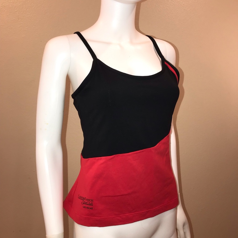 Fit Couture Athletic Tank Top Size Large Black Red Shelf Bra Summer Workout